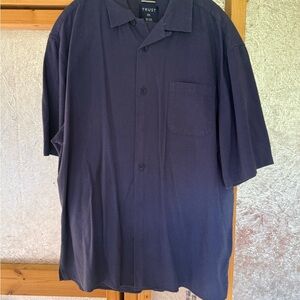 Men's Navy Short-Sleeve Button-Up Linen Pants Suit